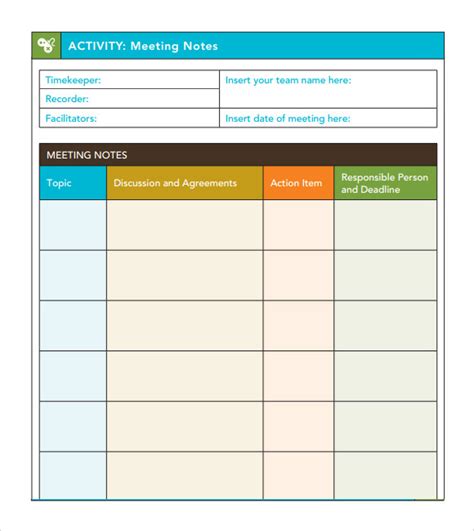 word meeting notes template with action items